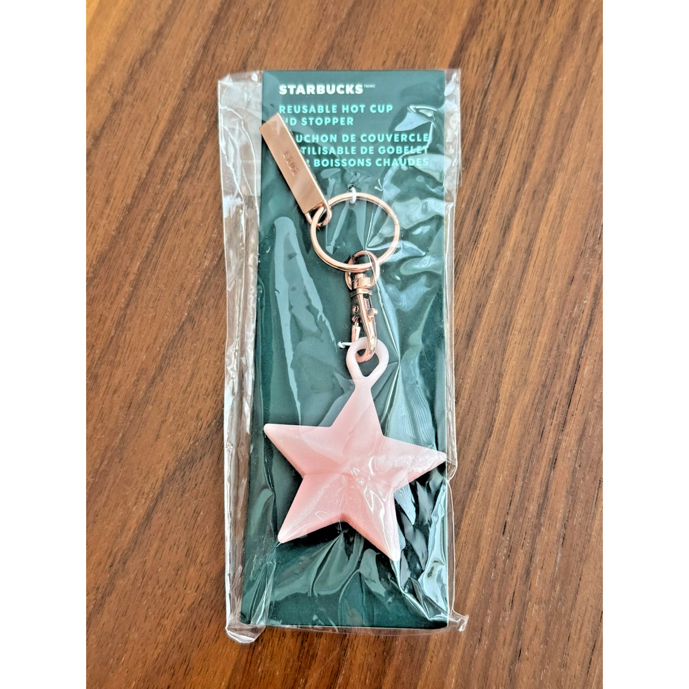 Starbucks 2023 Holiday Pink Star Reusable Silicone Hot Cup Lid Stopper Keychain